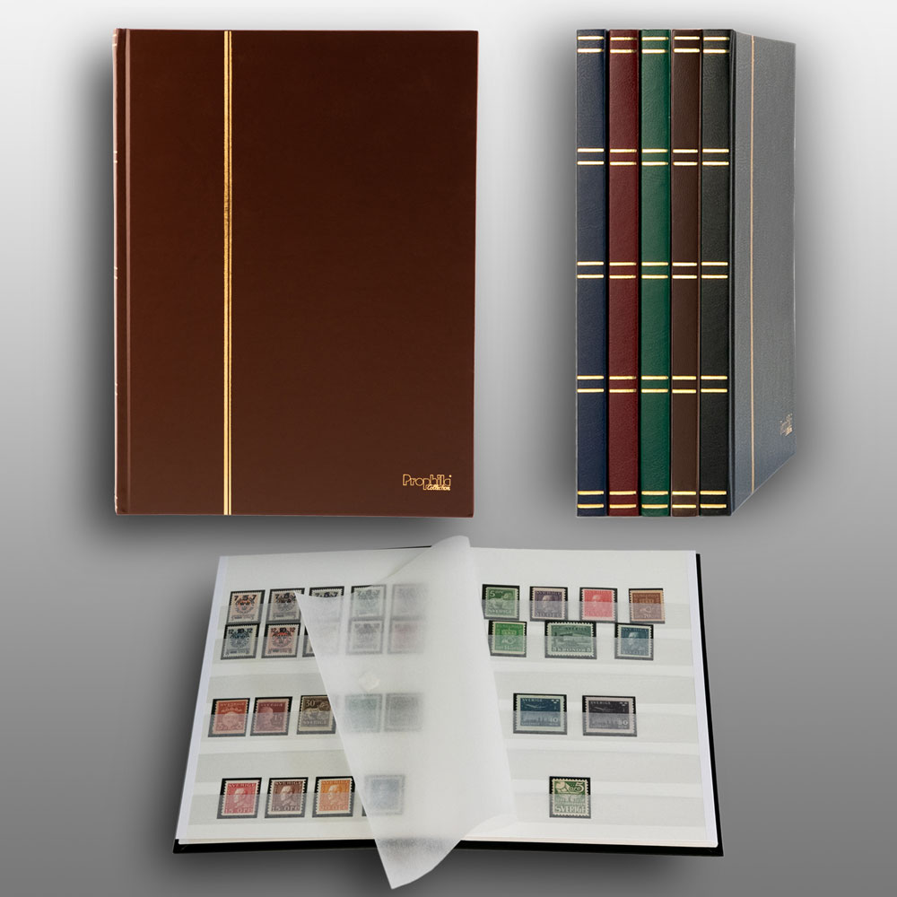Prophila Collection 16 wei�e Seiten A5 Briefmarken-Einsteckbuch brauner Einband