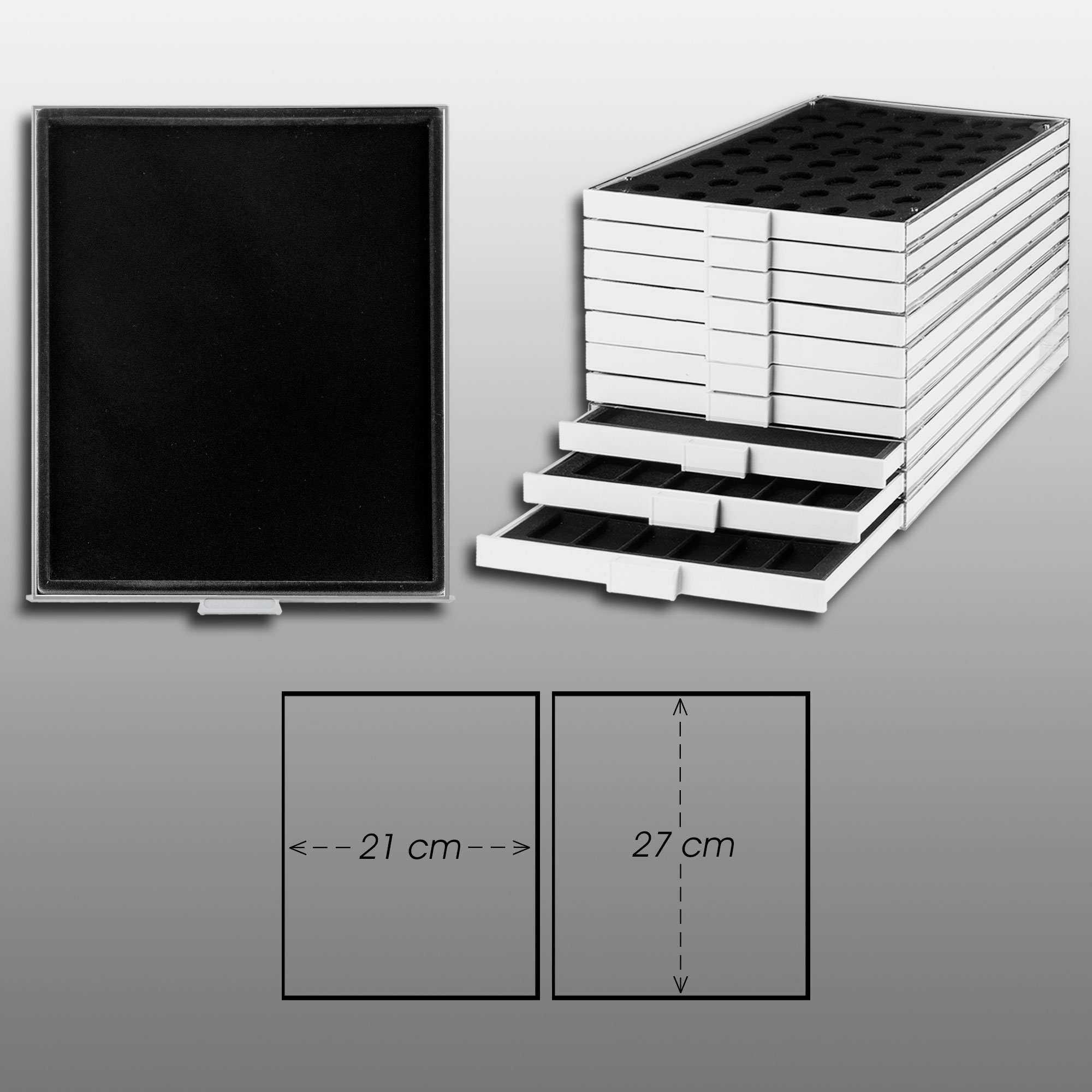 Prophila Collection M�nzbox grau ohne Unterteilung, Schwarze Einlage