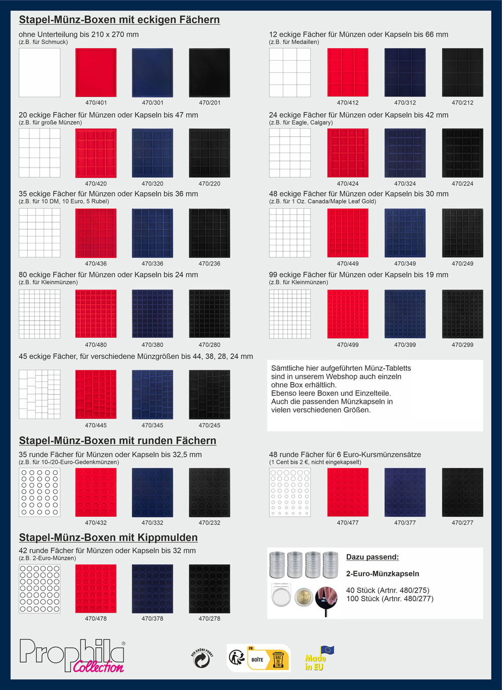 Prophila Collection M�nzbox grau ohne Unterteilung, Schwarze Einlage