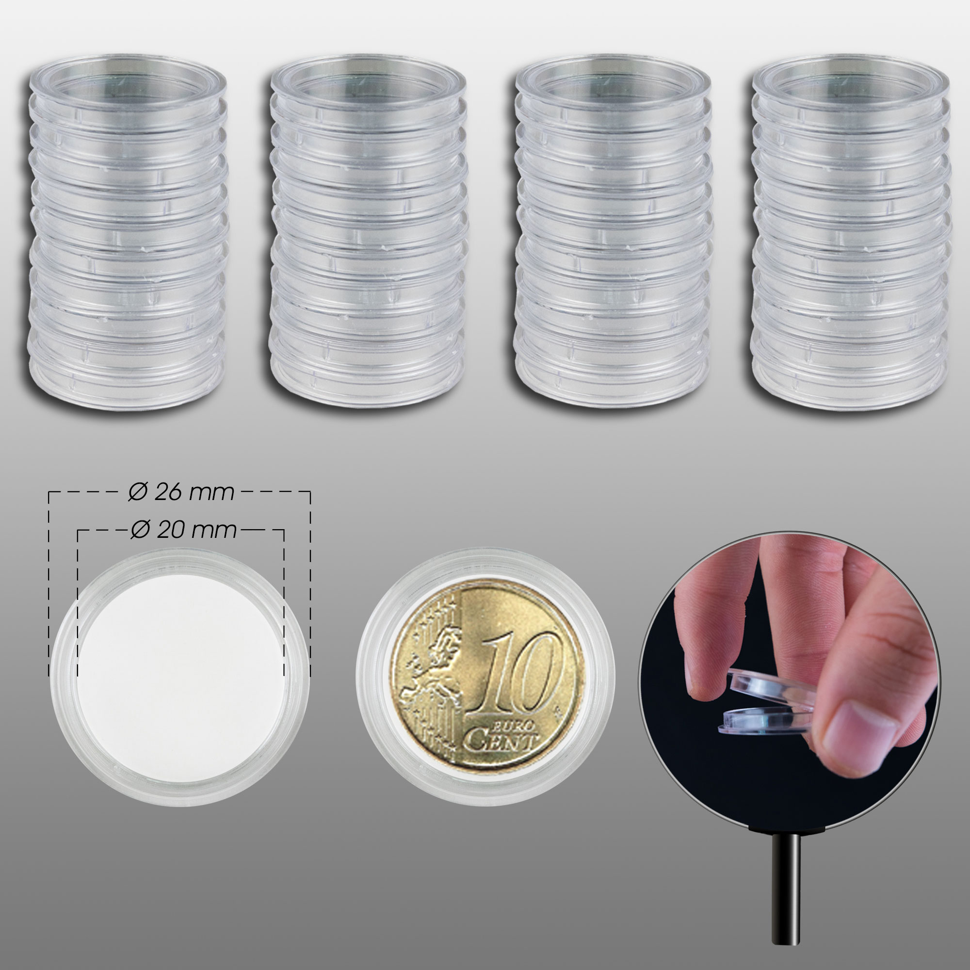 Prophila Collection M�nzkapseln Innendurchmesser 20 mm z.B. f�r 10-�URO-Cent 40erPack