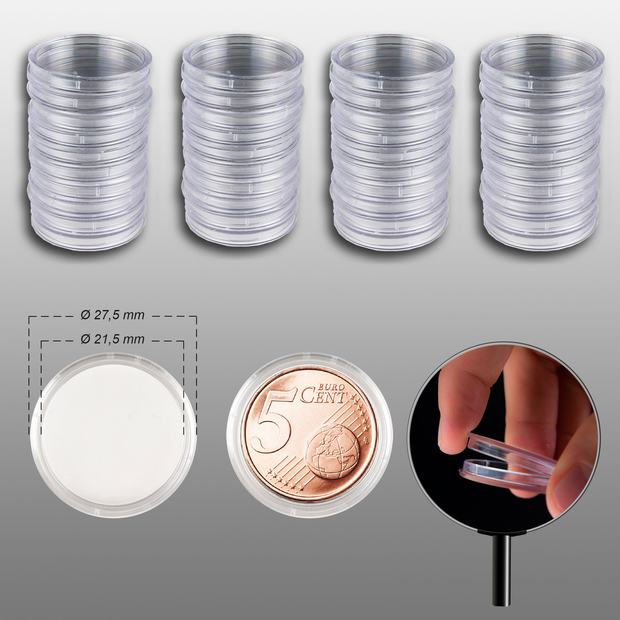 Prophila Collection M�nzkapseln Innendurchmesser 21,5 mm z.B. f�r 5-�URO-Cent 40erPack